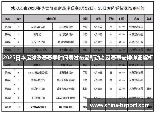 2025日本足球联赛赛季时间表发布最新动态及赛事安排详细解析 2025日本足球联赛赛季时间表发布最新动态及赛事安排详细解析