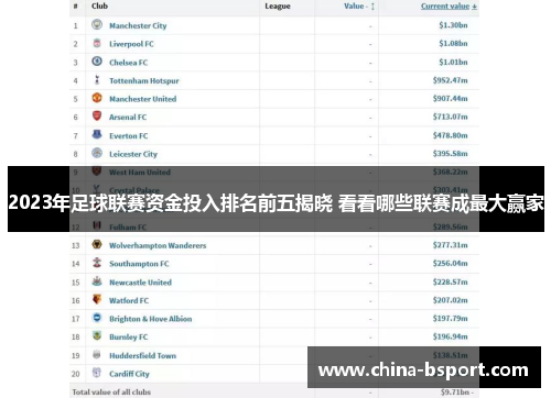 2023年足球联赛资金投入排名前五揭晓 看看哪些联赛成最大赢家