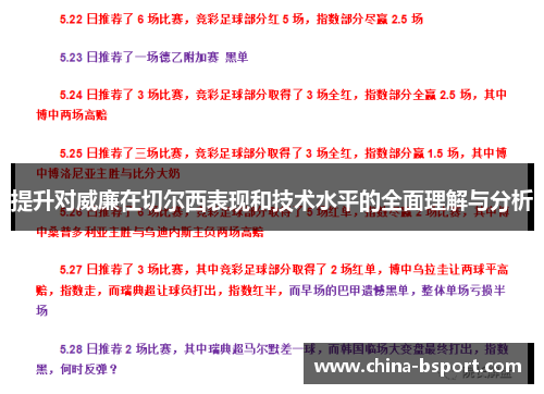 提升对威廉在切尔西表现和技术水平的全面理解与分析