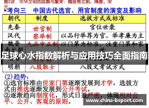 足球心水指数解析与应用技巧全面指南 足球心水指数解析与应用技巧全面指南